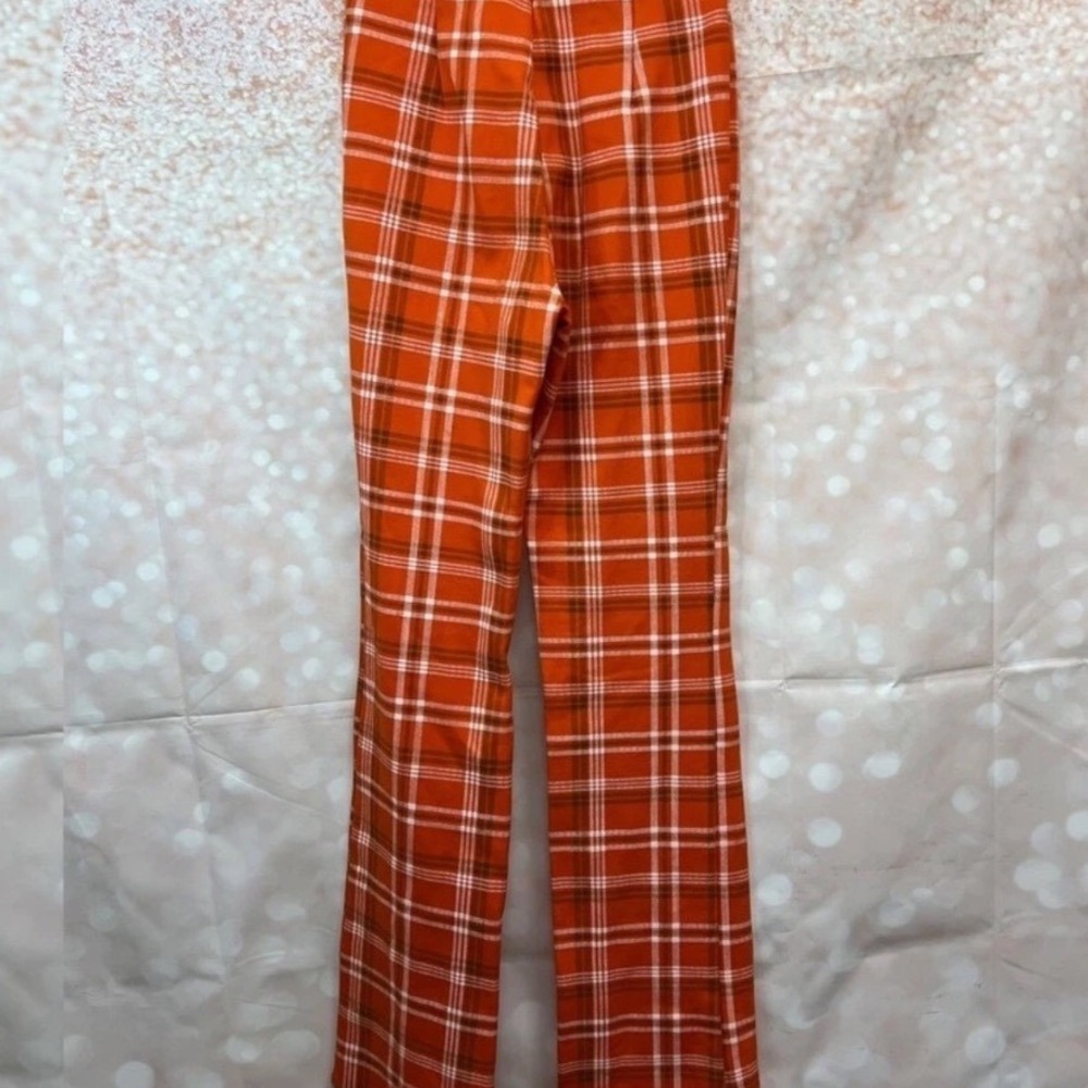I.AM.GIA Orange Polaris Plaid High Waisted Flare Pants Exposed Zip Slim Fit S - Picture 6 of 15